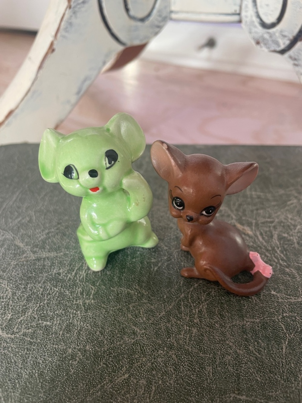 Vintage Ceramic Green Mouse & Brown mouse Figurine Set - Cute Collectible